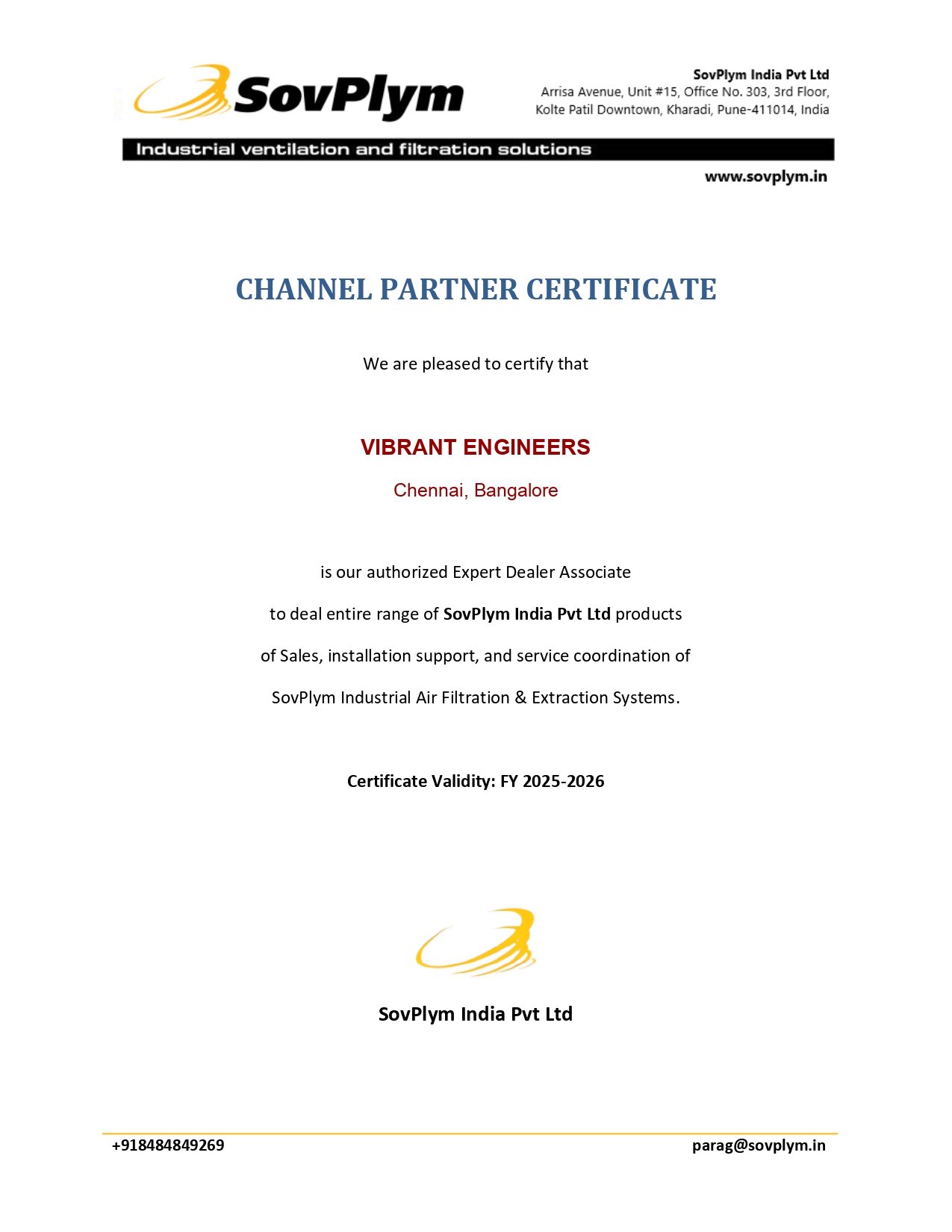 Dealership Certificate